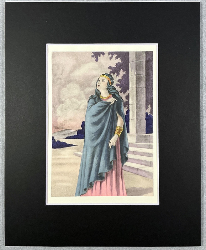 Art Deco Temple Steps Priestess Brunelleschi Original Pochoir Print 1948. Matted