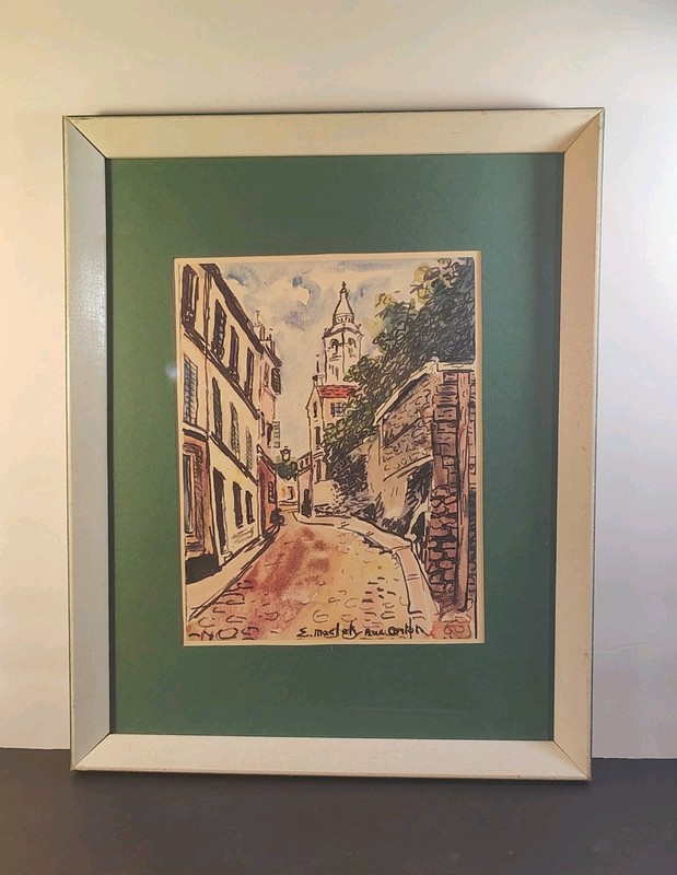VTG French Impressionist Elisee Maclet Framed Print Street Scene Rue Cortot 120