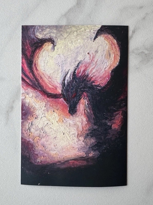 Fantasy Dragon Red and Black Textured Print, 4x6 Original Print | Amanda Fortes