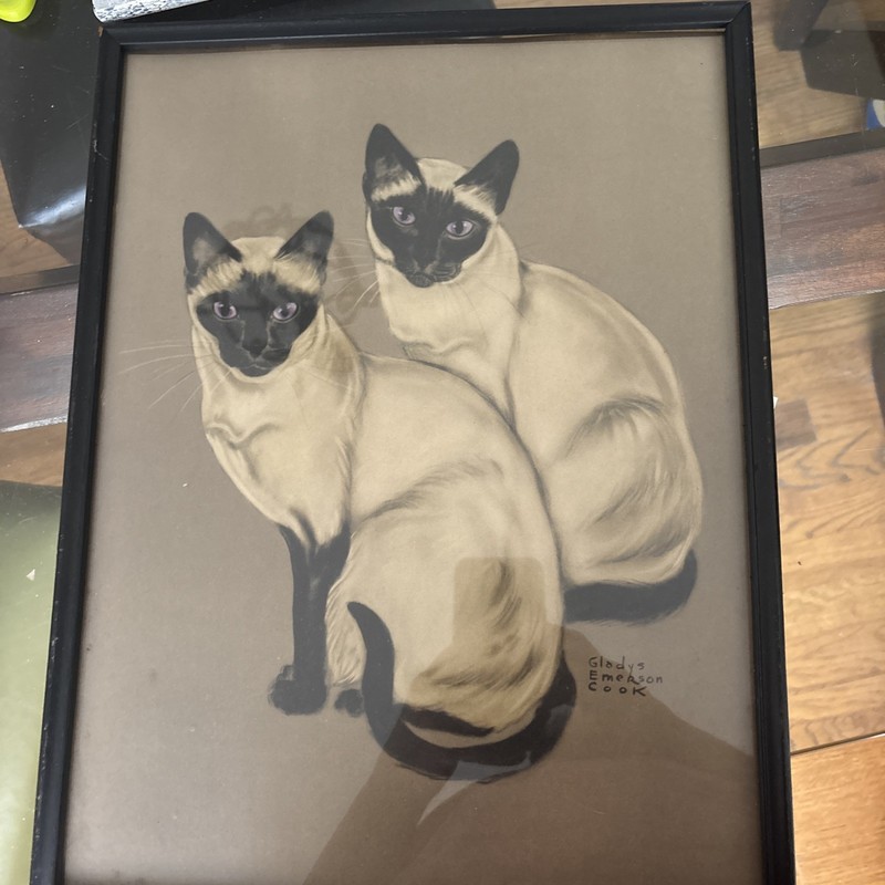 1960’s Siamese Cats By Gladys Emerson Cook Print Framed 12×16
