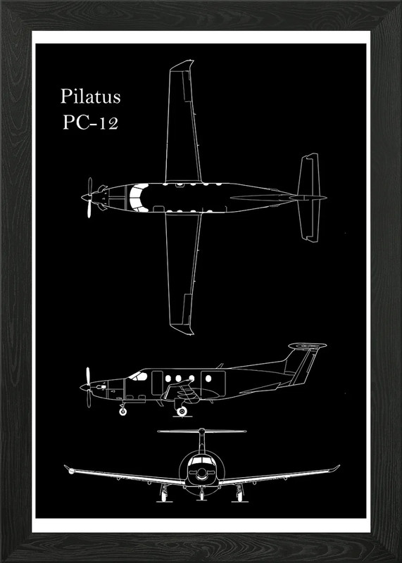 Pilatus PC-12 Aircraft Blueprint Framed Wall Art Poster Canvas Print Picture