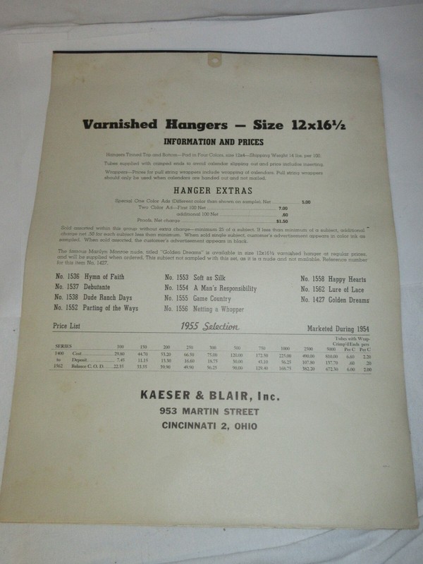 Vintage 1950's Champion Line Calendar Art Print Salesman Samples (R4). gallery