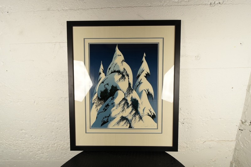 Eyvind Earle Snow Laden Trees Serigraph on Paper 35cm x 77cm