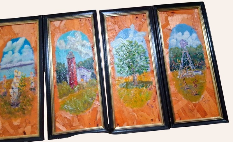 Set Of 4 Vintage Farm-Themed Framed Art Panels With Rustic Barn Tree & Windmill gallery
