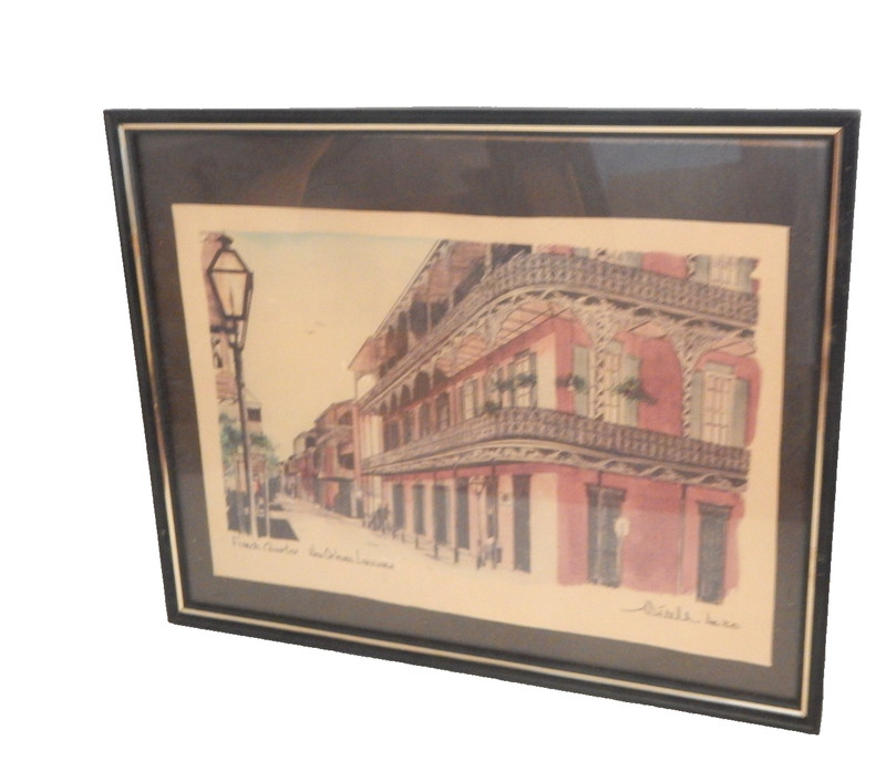 French Quarter New Orleans Vintage 08/1975 Signed A.Dedlila Framed 11″ x 14″
