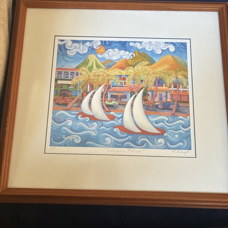 Ken Loyd Lahaina Motion Signed AP Framed Maui Harbor Coastal Wall Art