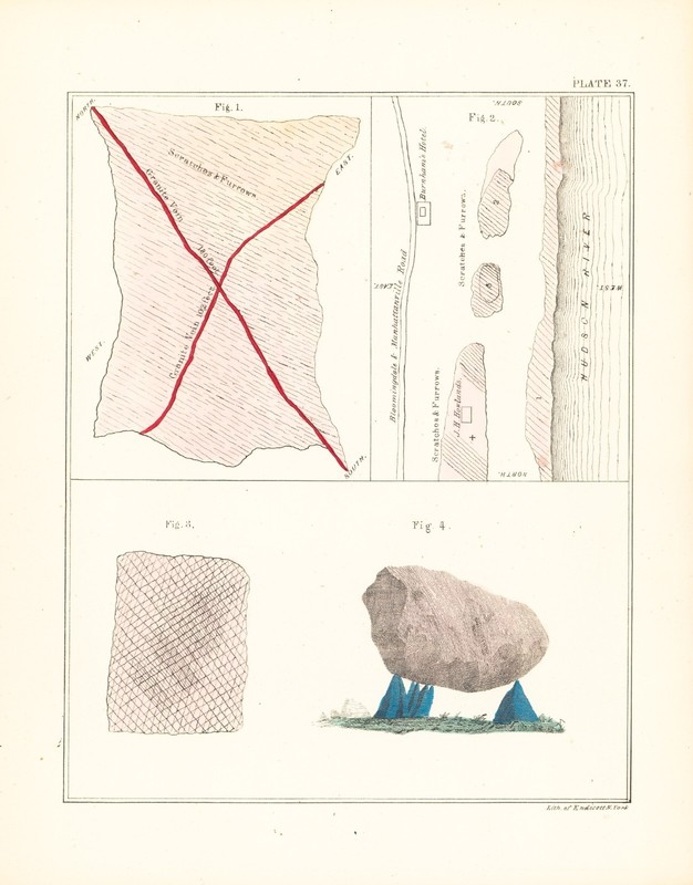 1842 «Geology of New York» Lithograph Plate 37 (Balanced Rock, North Salem, NY)