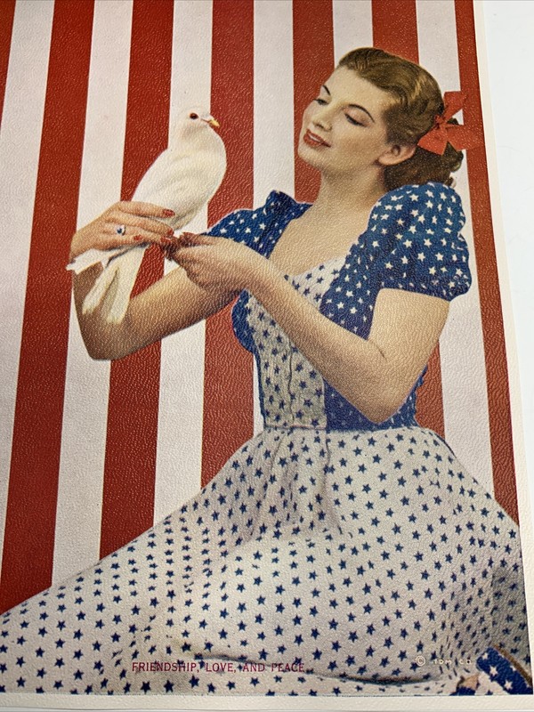 1940’s Pretty Girl Art ORIGINAL Print Pin Up Patriotic WWII American Flag