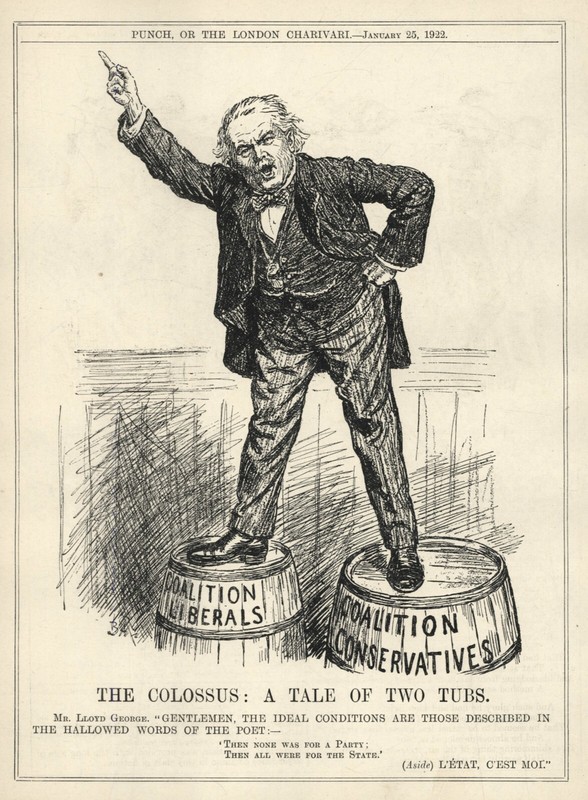 Rare 1923 Cartoon Political Satire: BRITISH LIBERAL PARTY SPLIT – Lloyd George