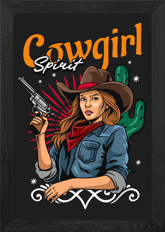 Cowgirl Spirit Illustration Framed Wall Art Poster Canvas Print Picture