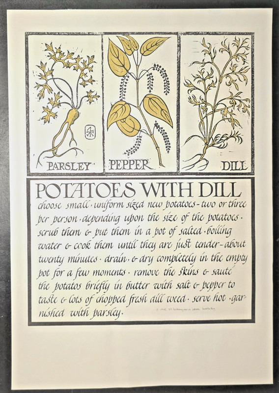 Alice Waters, Vintage Lithograph Recipe David Lance Goines Potatoes with Dill