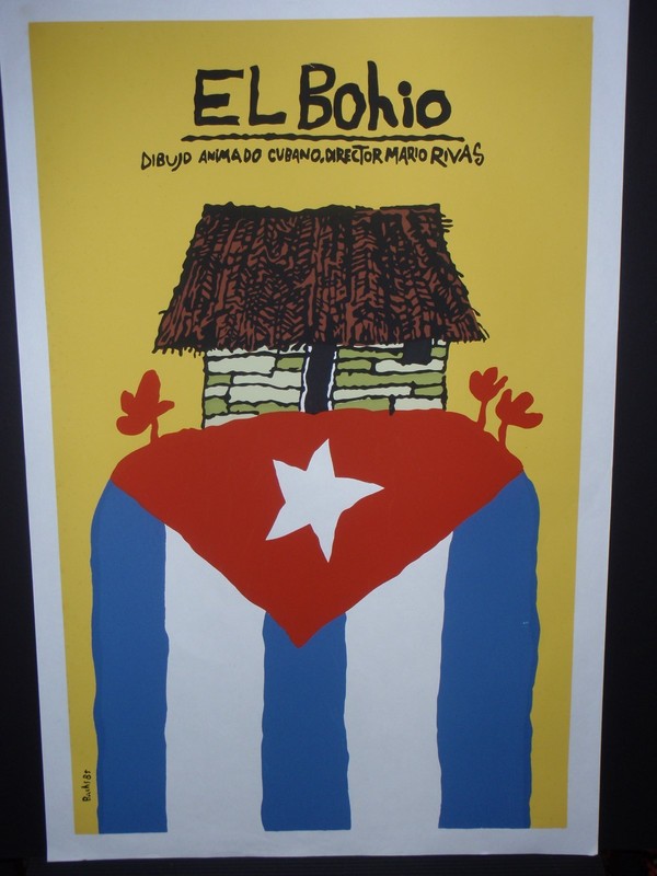 EL BOHIO (Native TAINO Hut) Cuban Silk-screen Movie Poster HAVANA CUBA Art