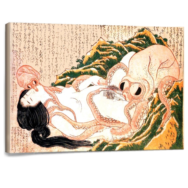 Hokusai The Dream of the Fisherman’s Wife 15×23 in 3D Texture Gel Shunga Japan