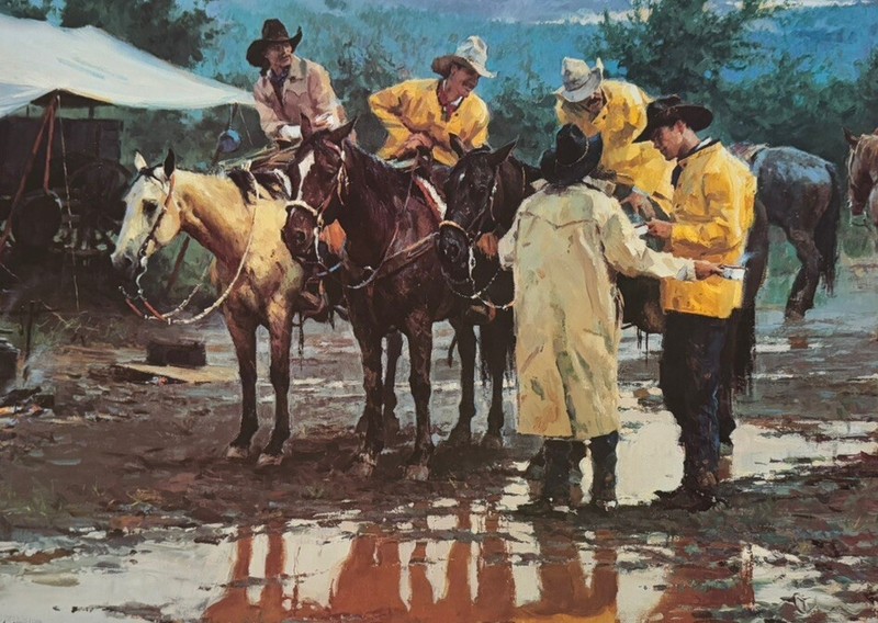Signed “Slicker Reunion” By R. S. Riddick Cowboy Western Artwork Print