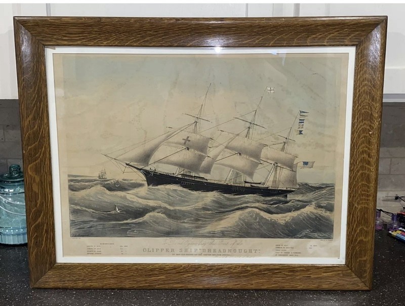 Original N. Currier & Ives Print Large Folio Clipper Ship Dreadnought 1854