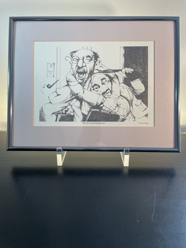 Vintage Charles Bragg Out-of-Court Settlement Framed Cartoon Illustration Print