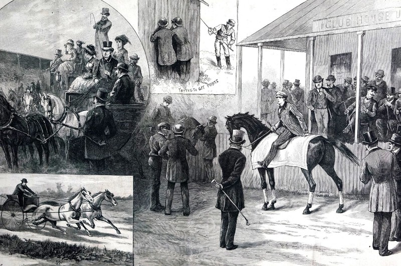 Racing Season 1888 HORSE RACE JOCKEYS TROTTERS TROTTING PARK BETS Matted Print