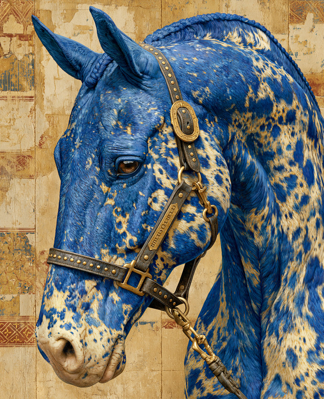 8×10 Blue Spotted Horse with Bridle Art Print – 876534003