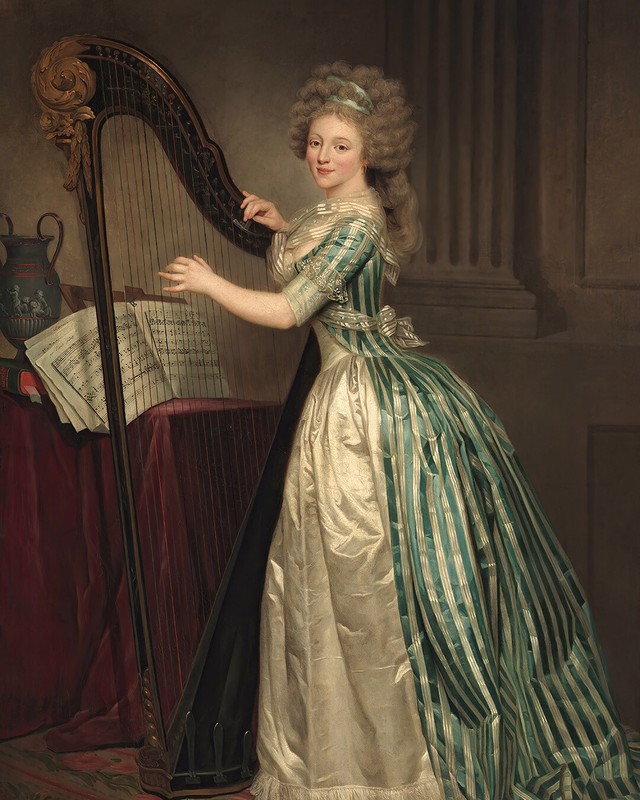 Baroque Woman with Harp Portrait Painting Giclee Print on Fine Art Paper