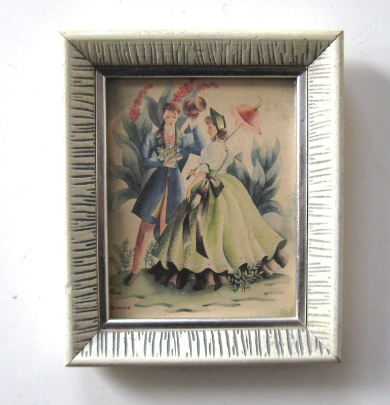 VTG SET of 3 Framed prints, Botanical, beaded greeting card, Victorian couple gallery