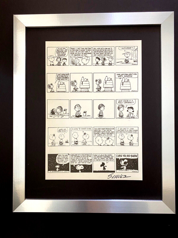 CHARLES SCHULZ + Signed Vintage 1968 Peanuts SNOOPY Cartoon + New Frame