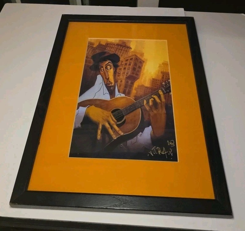 El Guitarrista Hand-Signed Art Print Justin Bua 7″x10″ Picture 12″x15″ Frame