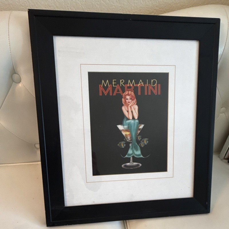 Ralph Burch Framed Mermaid Martini Art Print Pin-Up Illustration Portrait