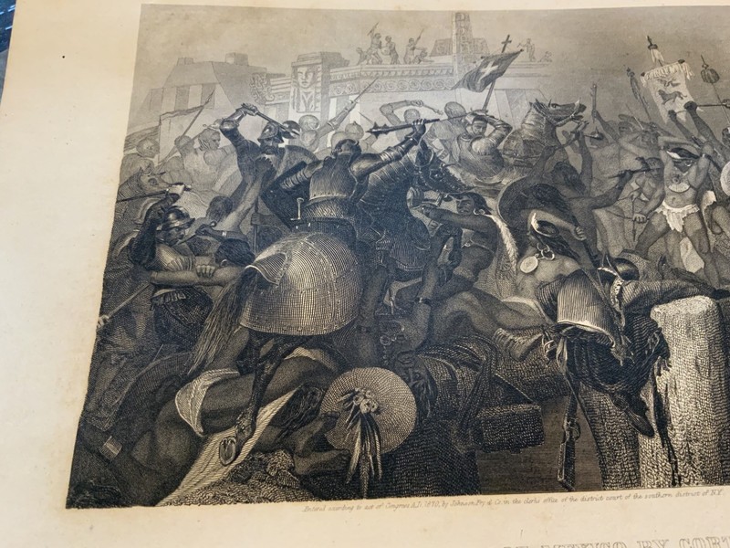 Antique Capture of the City of Mexico by Cortez Steel Engraving Victorian Print gallery