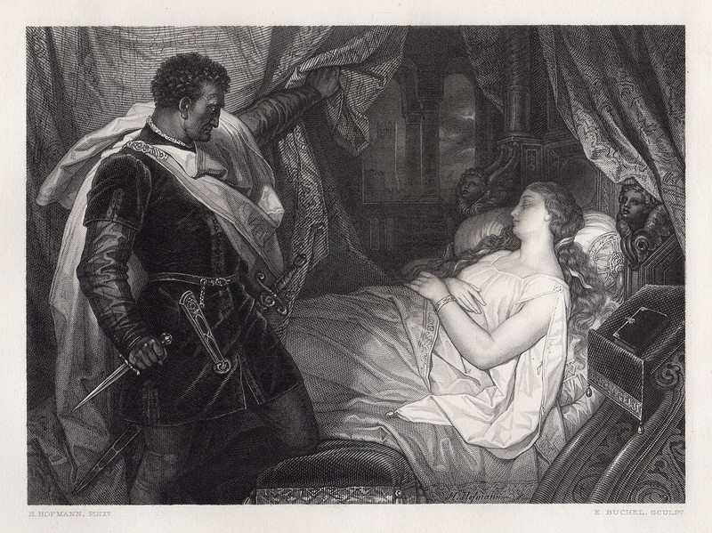 Fabulous Heinrich HOFMANN 1800s Engraving «Desdemona Sleeping» FRAMED Signed COA