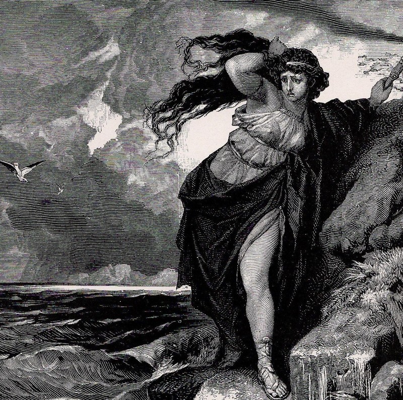 HERO AND LEANDER – Mythology Tragic Lovers by the Sea 1892 Antique Engraving