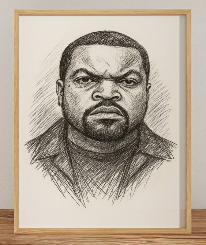 ICE CUBE DRAWING PRINT PORTRAIT SKETCH 8″ x 10″ PRINT WALL ART HIP HOP RAP