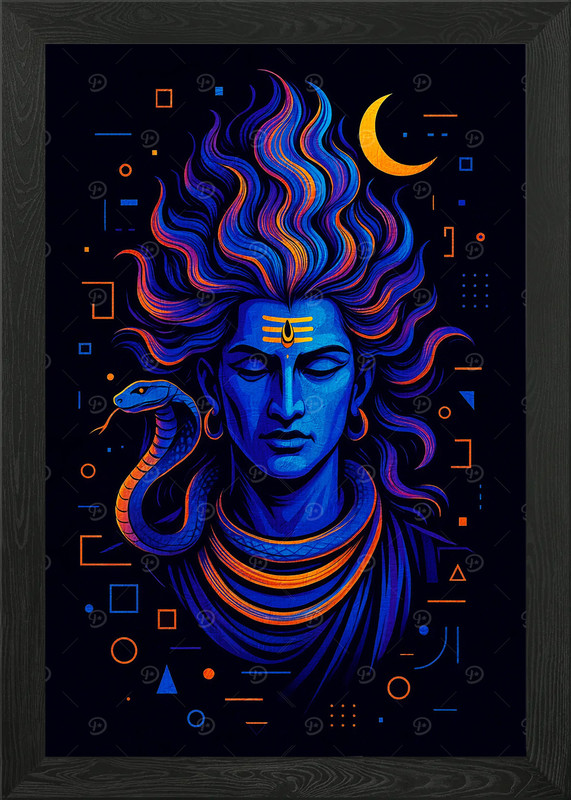 Lord Shiva Portrait with Snake and Framed Wall Art Poster Canvas Print Picture