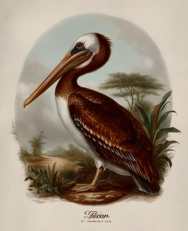 8x10 Brown Pelican Serene Coastal Portrait Art Print - 576036176