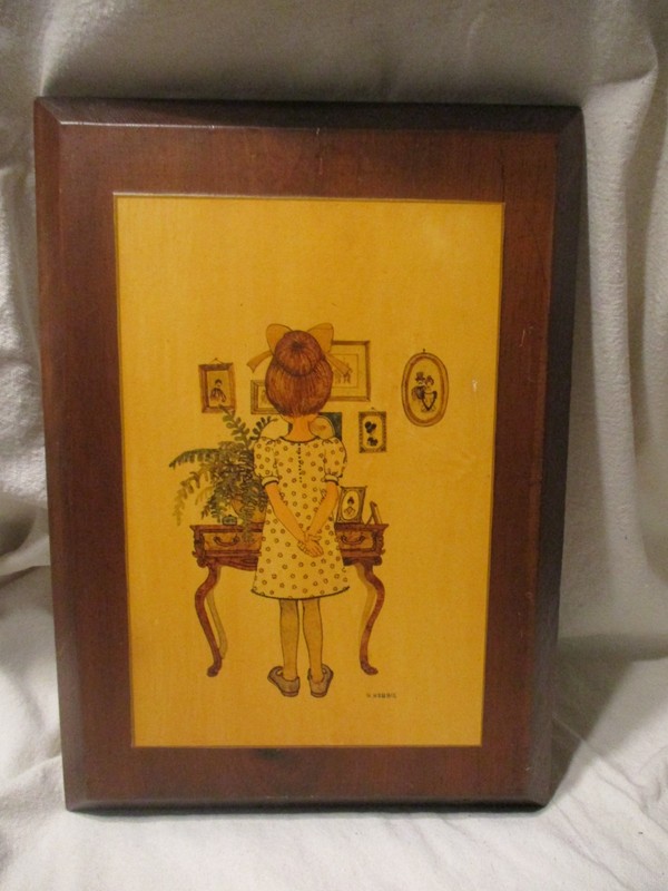 Vintage 1970s Decoupage Holly Hobbie Wooden Wall Plaque Girl at Vanity 15×11