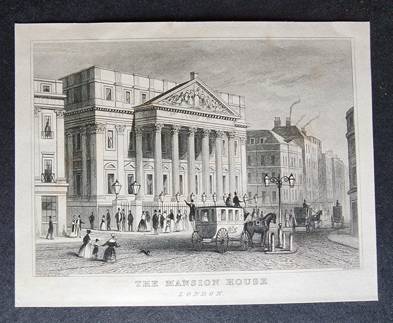 Antique c. 1850 print – Mansion House – London – Victorian Steel Engraving