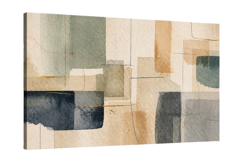 ICE ARMOR Large Canvas 24×36″ Abstract Watercolor Blocks Wall Art Soft Neutral