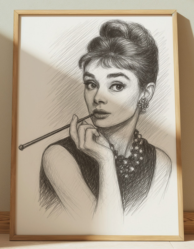 AUDREY HEPBURN DRAWING PORTRAIT SKETCH PRINT AUDREY HEPBURN WALL ART
