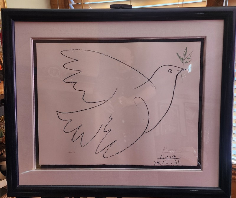 Pablo Picasso Hand Signed Blue Dove Ltd Ed 152/200 Framed Lithograph 1961 COA