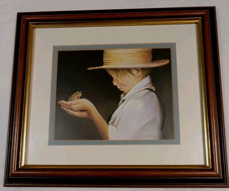 Nancy Nole Ian and the Frog Amish Boy Framed Americana Farmhouse Whimsical