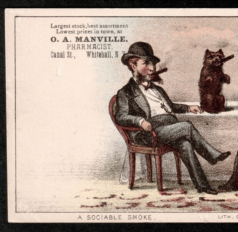 Currier & Ives Victorian Trade Card c. 1880 Sociable Dog Smoking Tobacco SR.140 gallery