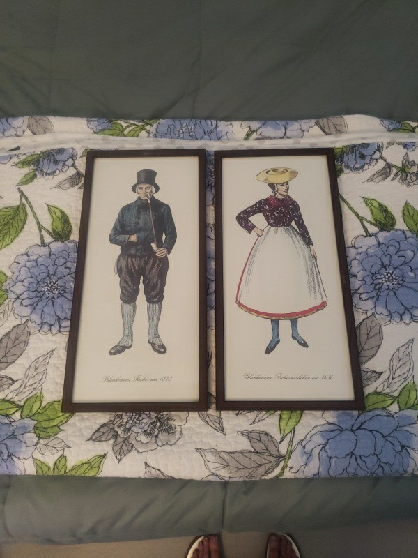 Pair Vintage Framed Fashion Prints 1842 Blankenship FISCHER UM 1842 AND 1830