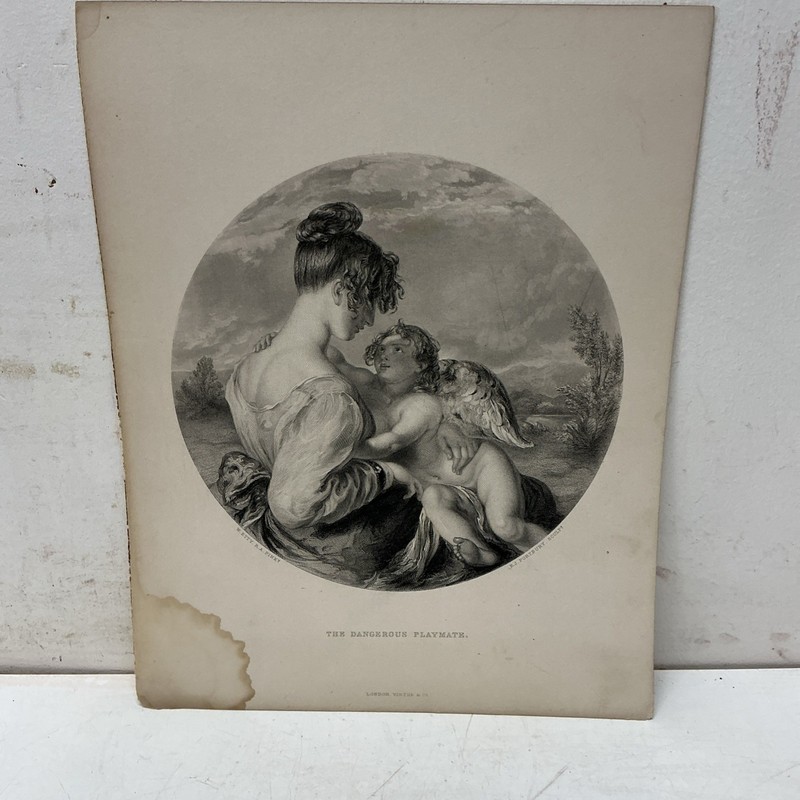 William Etty Antique Engraving The Dangerous Playmate/Holding a Winged Putto gallery