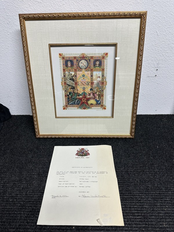 Arthur Szyk USSR UN Series Heliochrome 1st Edition Lithograph With Cert & Frame
