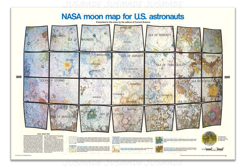 NASA Moon Map for U.S. Astronauts Poster – 1967 Lunar Surface Survey Space Print
