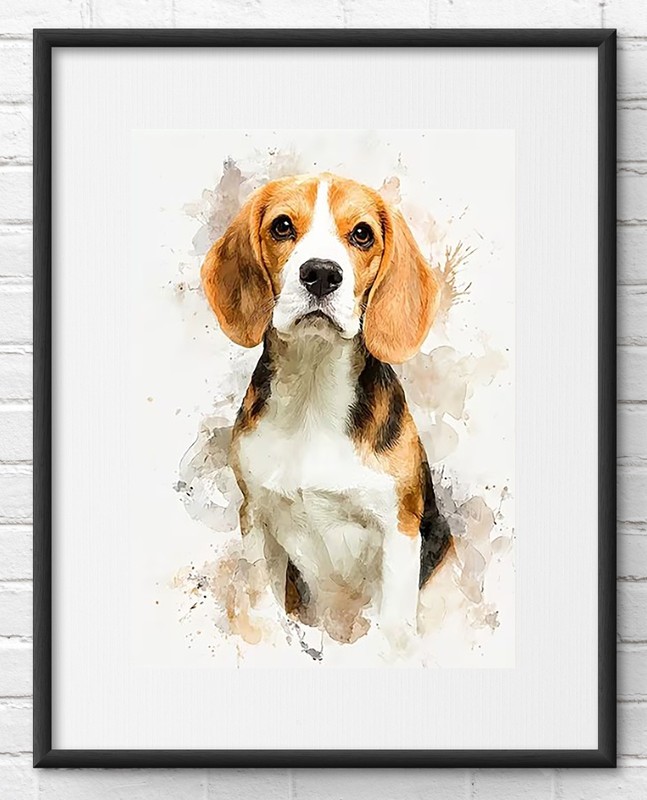 Beagle Dog Animal Watercolour Painting Print Unframed Canvas Wall Art 30 x 40cm gallery