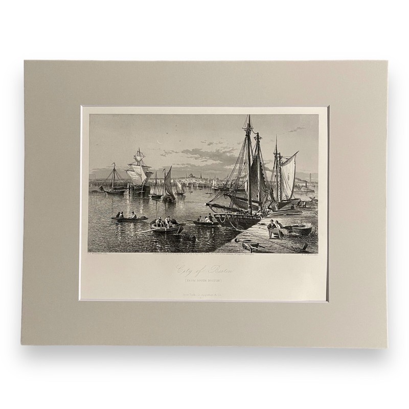 City of Boston, Antique Print (Steel Engraving) 1874 (matted)