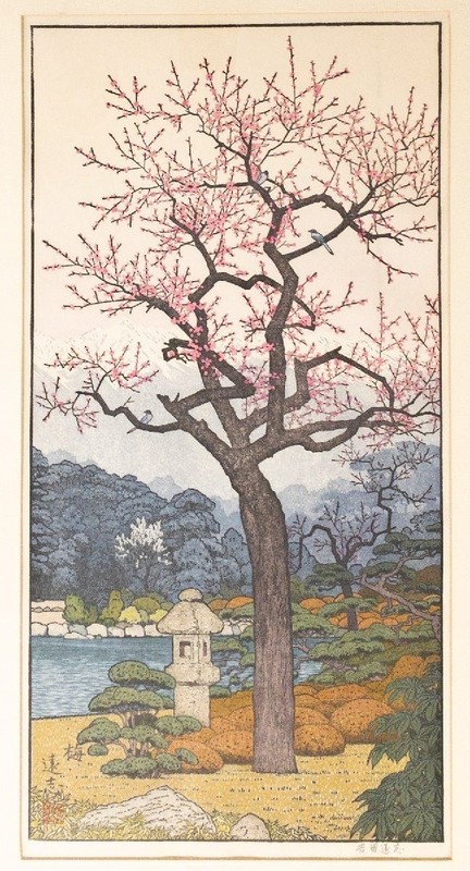 Toshi Yoshida "Early Spring Three Friends" Woodblock Print 3PiecesFramed Signed gallery