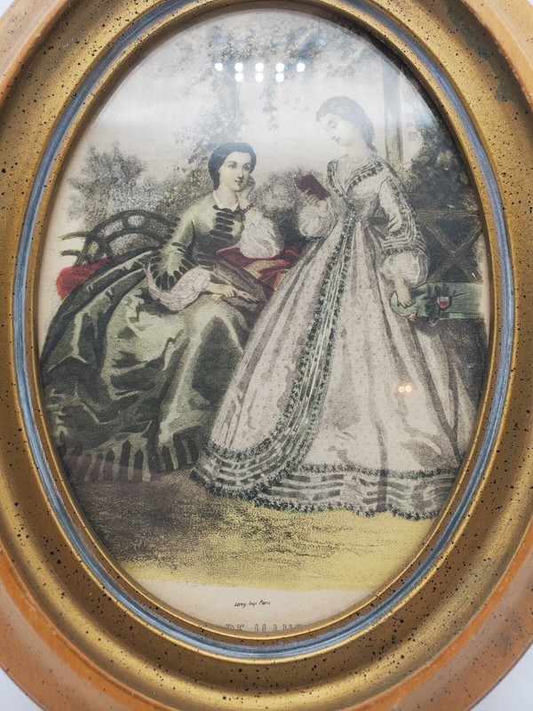 Antique LeRoy Imp Paris Framed Lithographs, Victorian Art, 10" La Mode,Set of 2 gallery