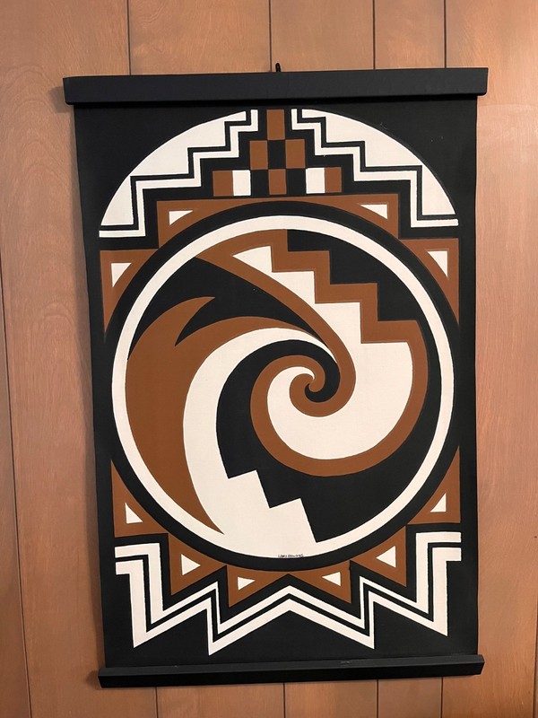 Mid Century Modern Southwestern Wall Hanging Spiral Geometric Art Signed 24x36 gallery