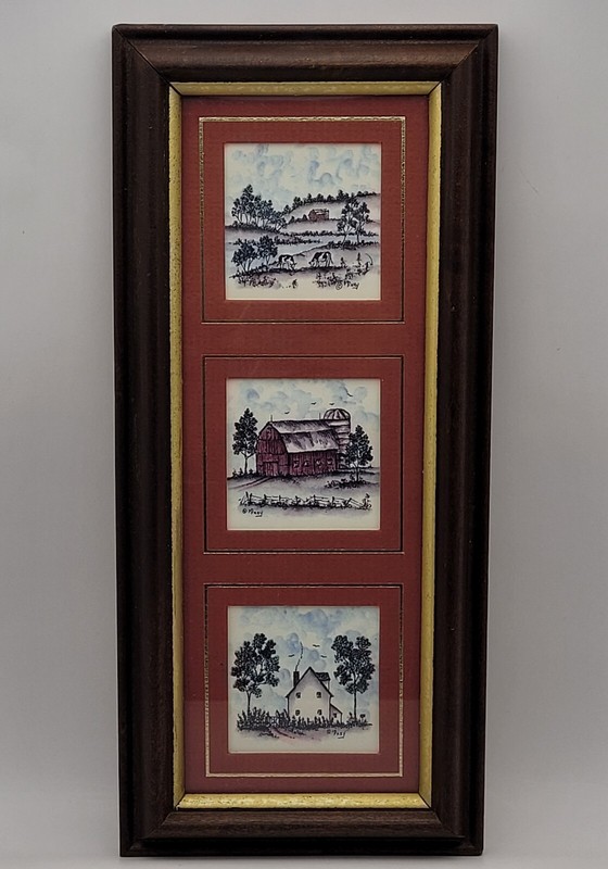 M.B. Frey Triple Farm Scene Signed Prints 11″x5″ Framed